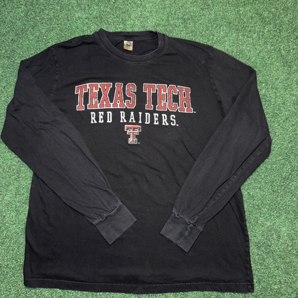 Texas Tech Men's Size‎ XL Black Red T Shirt Long Sleeve V40